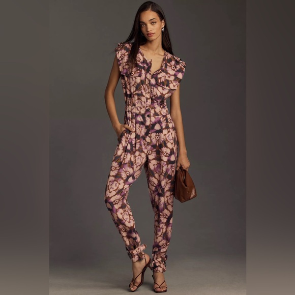 ANTHROPOLOGIE Sleeveless Cutout Printed Jumpsuit